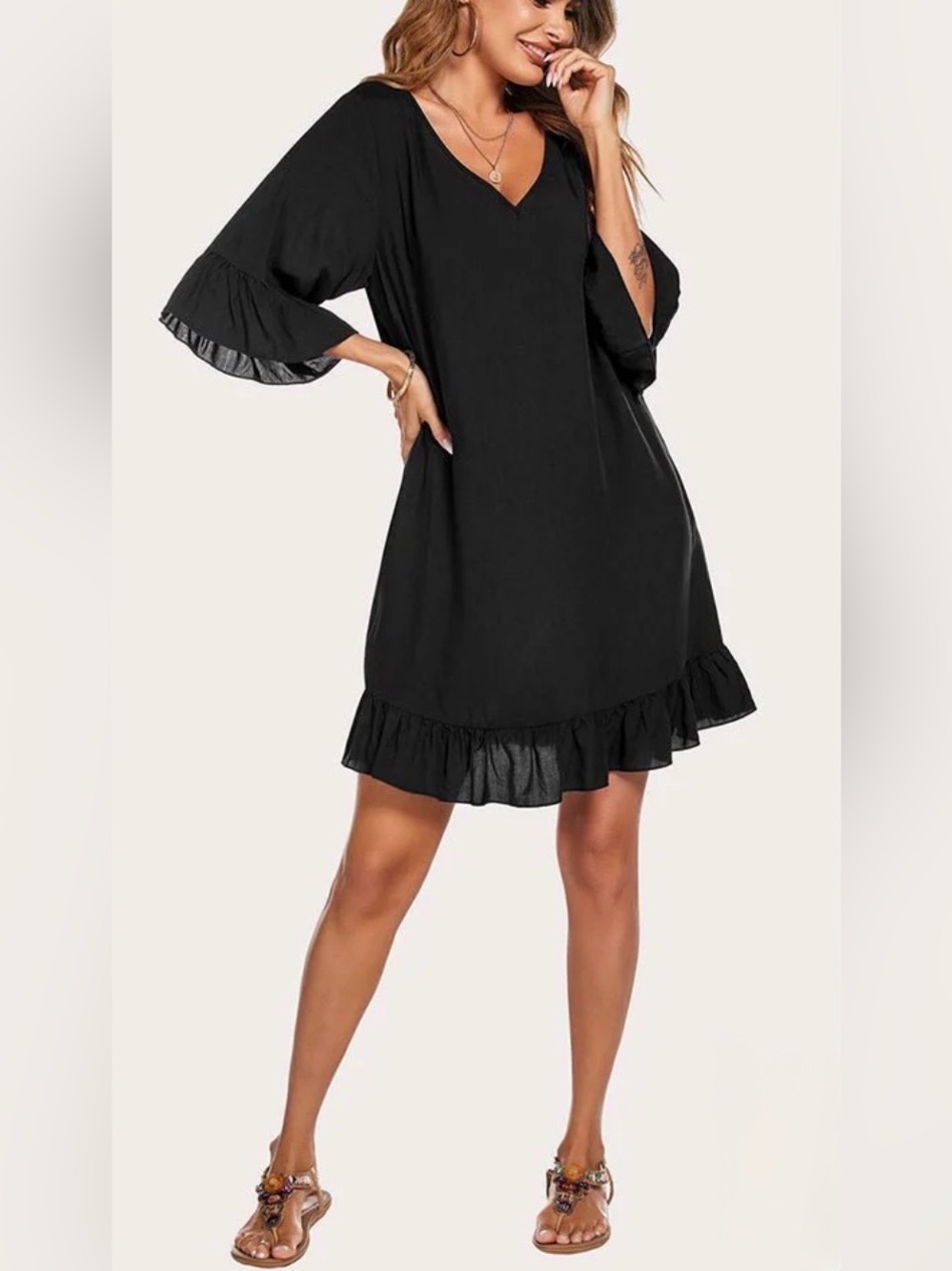 Ekouaer Fun Firty Ruffled Hem, Loose Fit, Lightweight Dress/ Coverup - Picture 10 of 14